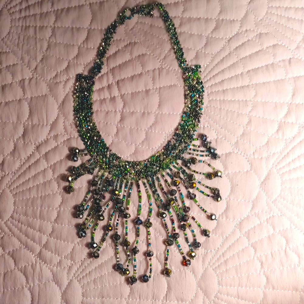 Teal beaded necklace